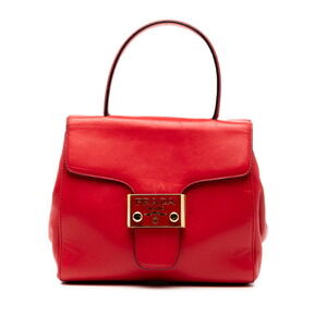 Prada Red Vitello Lux Embleme Top Handle Bag